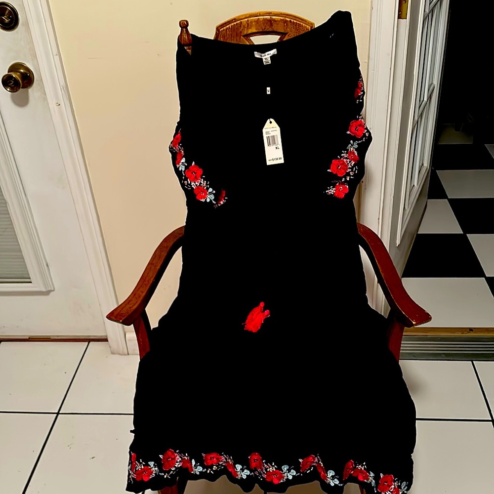 Navy Blue color summer dress with tassel and ruffled sleeves XL New we-tags